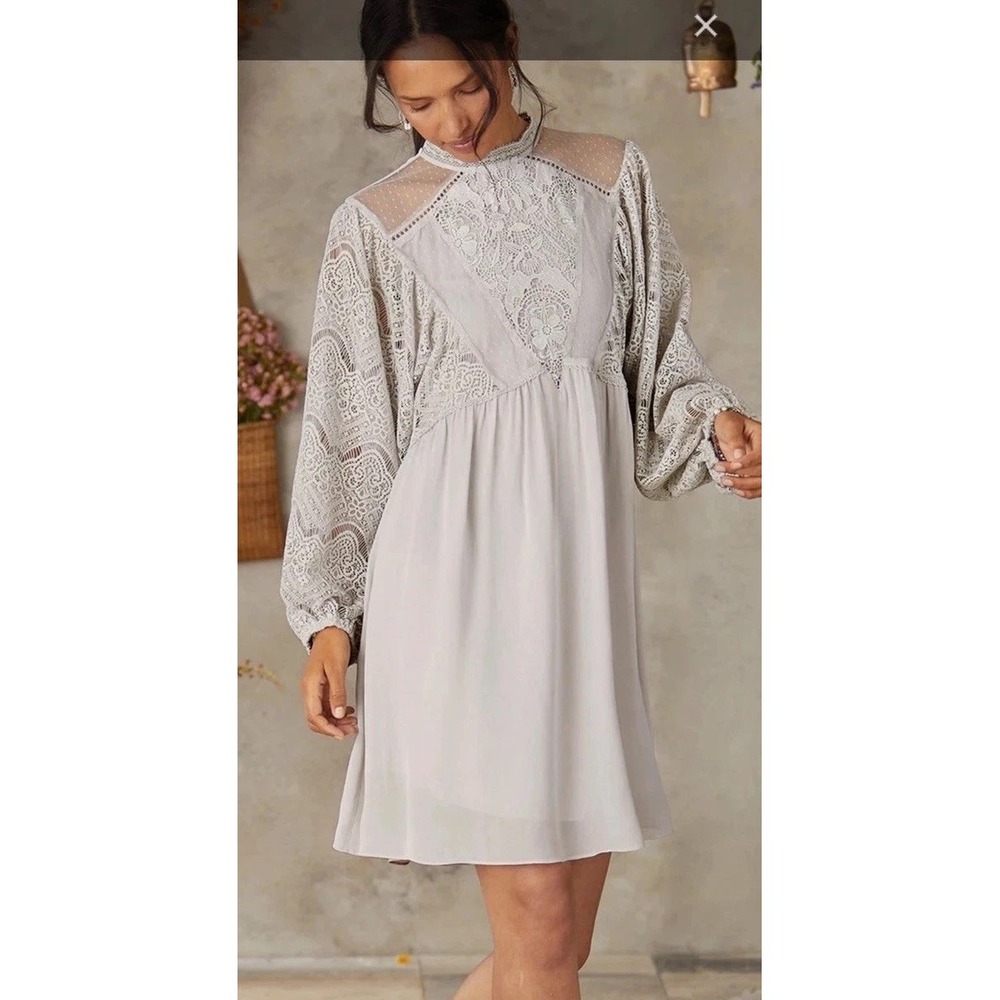 Sundance Dress Size Medium Gray Eyelet Puff Sleeve Boho Cocktail Wedding NEW